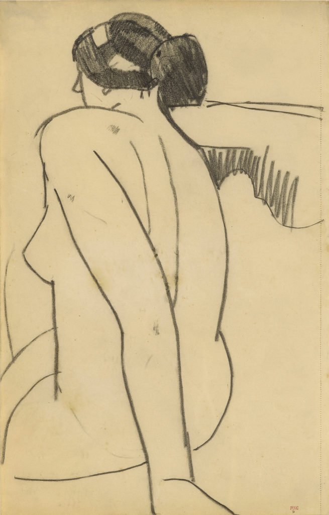 Amedeo Modigliani, "Seated Female Nude, Back View, Three Quarters to the Left, 1908 painting exhibited at the Jewish Museum