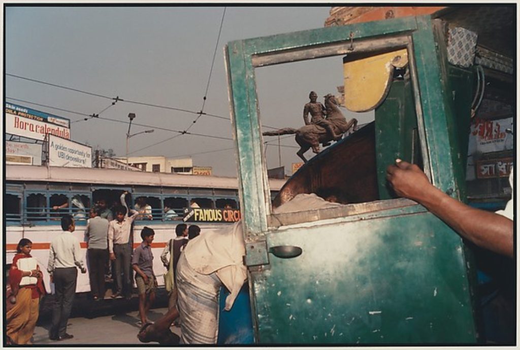  Raghubir Singh photograph of the Subhas Chandra Bose Statute shot through a green metal door in Calcutta, India in 1986