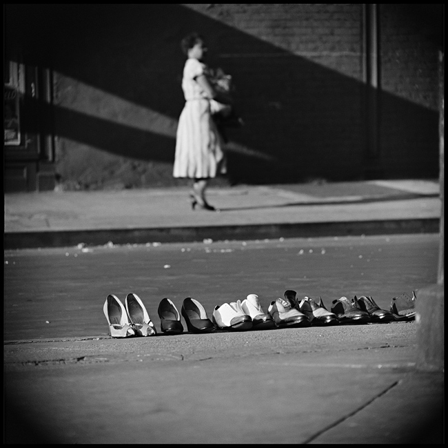Gordon Parks Shoes Lined Up on Street