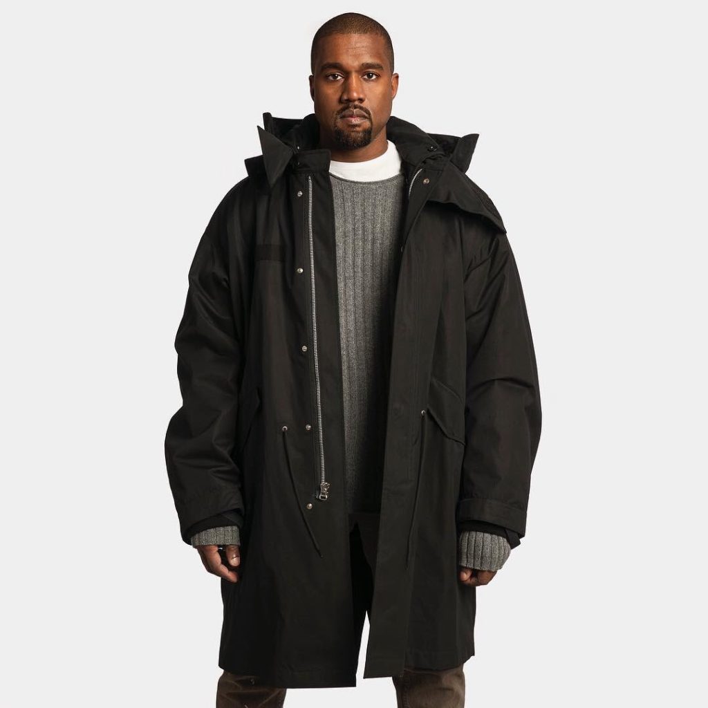Kayne West as a Helmut Lang Model Wearing Black long jacket