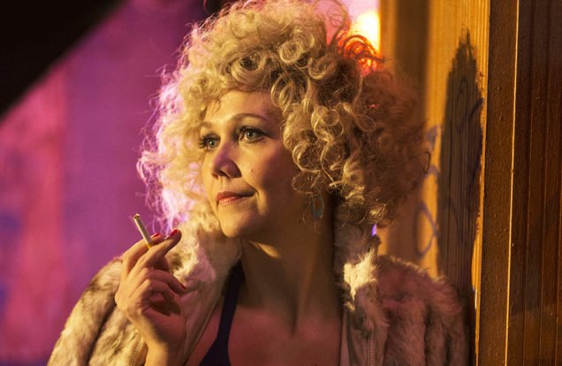 The Deuce Star Candy played by actress Maggie Gyllenhaal wearing one of her blonde afro wigs