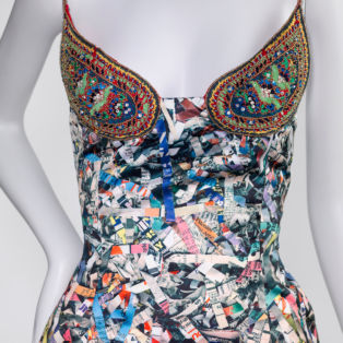 Photograph of Todd Oldham Dress on a head-less mannequin displayed at the Wexner Center of the Arts