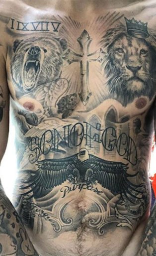 Justin Bieber's sexy chest and arm tattoos by Tattoo Artist Bang Bang