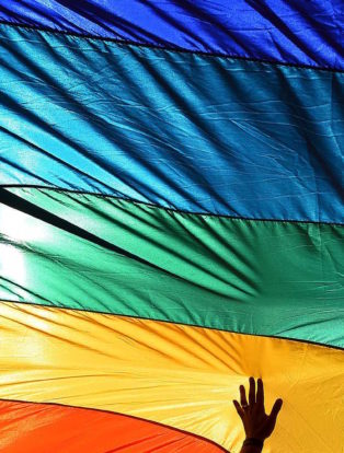 rainbow flag with hands