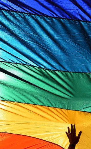 rainbow flag with hands