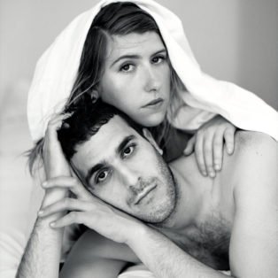 Black and white photograph of Fashion Designers Mike Eckhaus and Zoe Latta