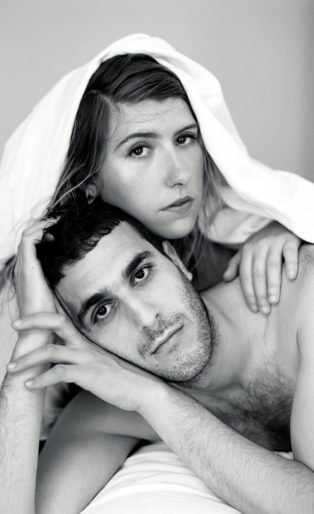 Black and white photograph of Fashion Designers Mike Eckhaus and Zoe Latta