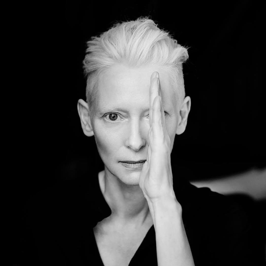 unusual portrait of Tilda Swinton by nicolas guerin