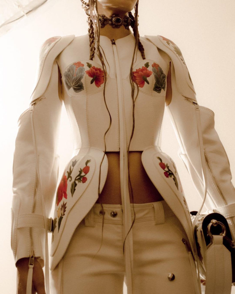 Alexander McQueen ivory floral leather jacket
