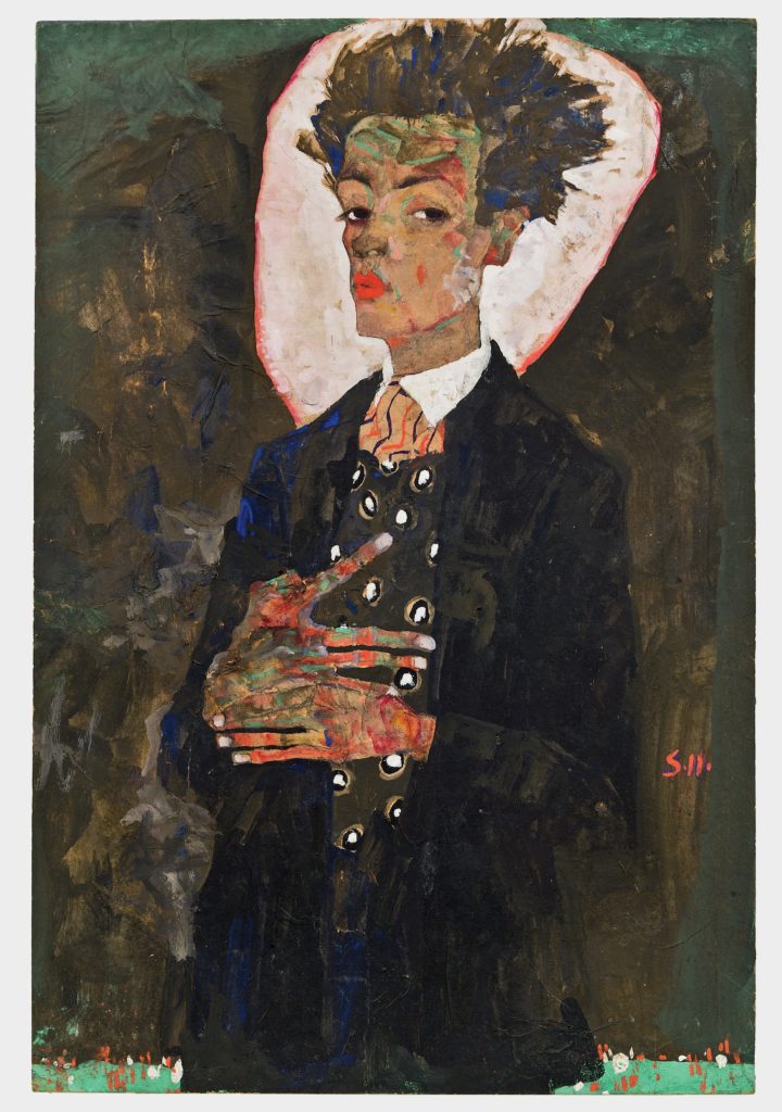 Drawing by Egon Schiele - Self-Portrait with Peacock Waistcoat Standing