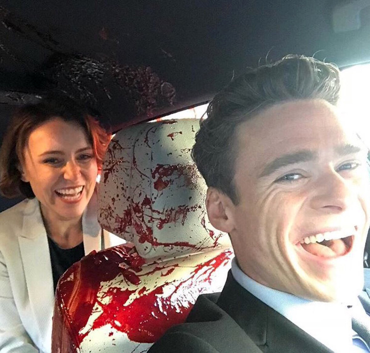 Keeley Hawes and Richard Madden bloody car seat