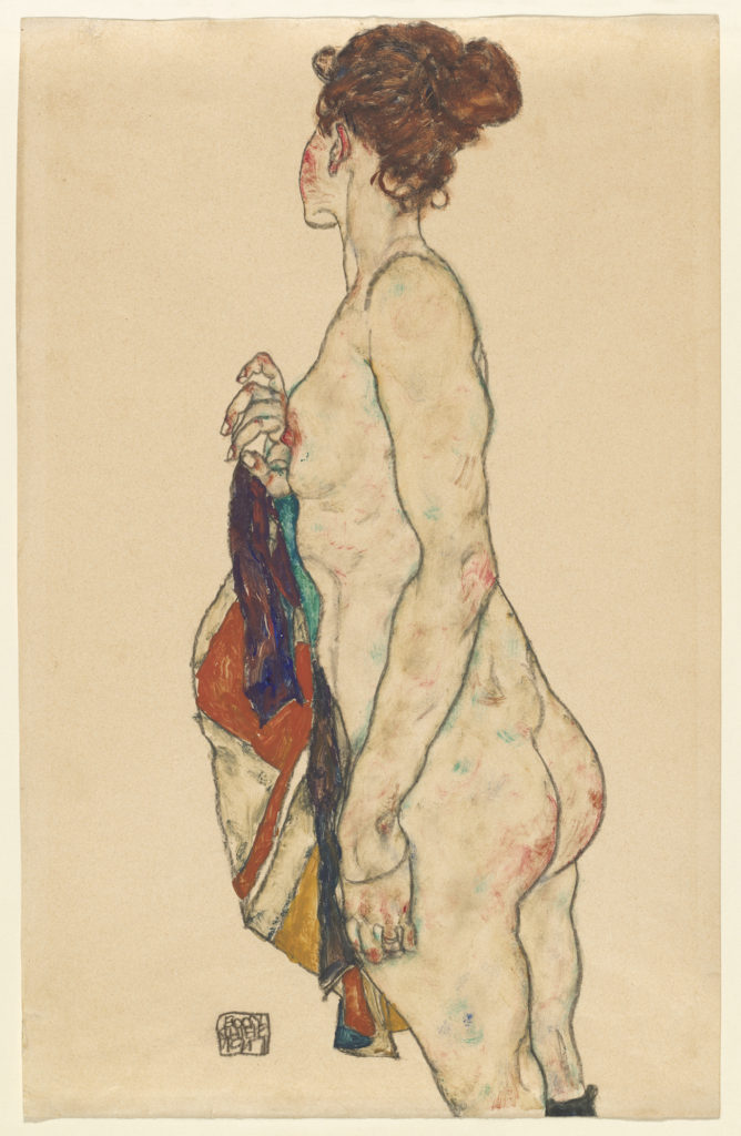 Egon Schiele - Standing Nude with a Patterned Robe