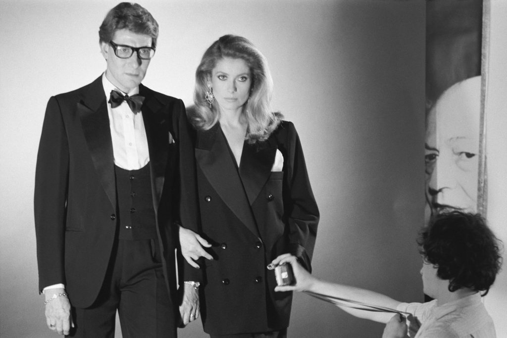 Yves Saint Laurent and Catherine Deneuve Le Smoking tuxedo suit