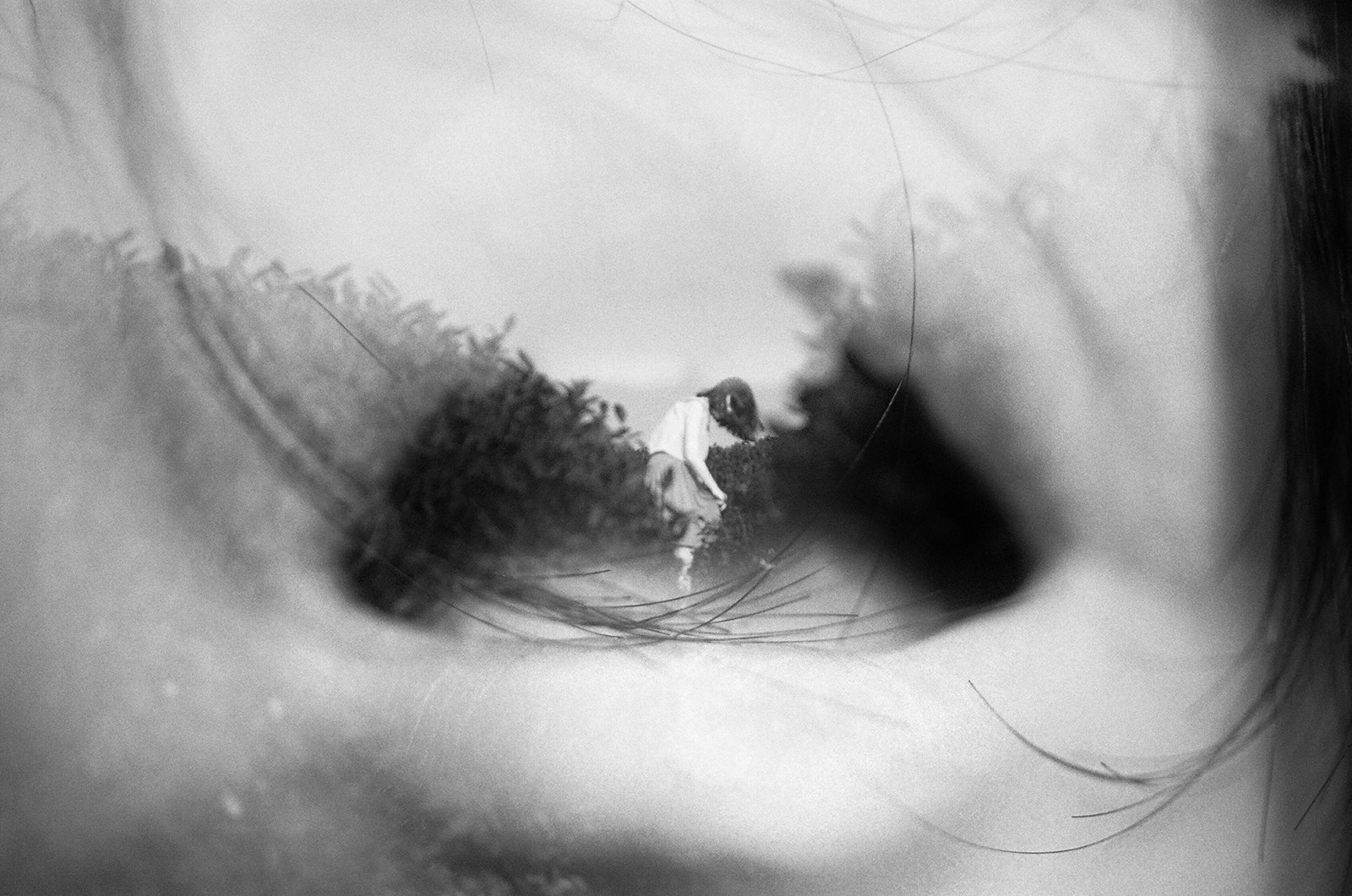 double exposure of an open mouth and a girl dancing by Li Hui