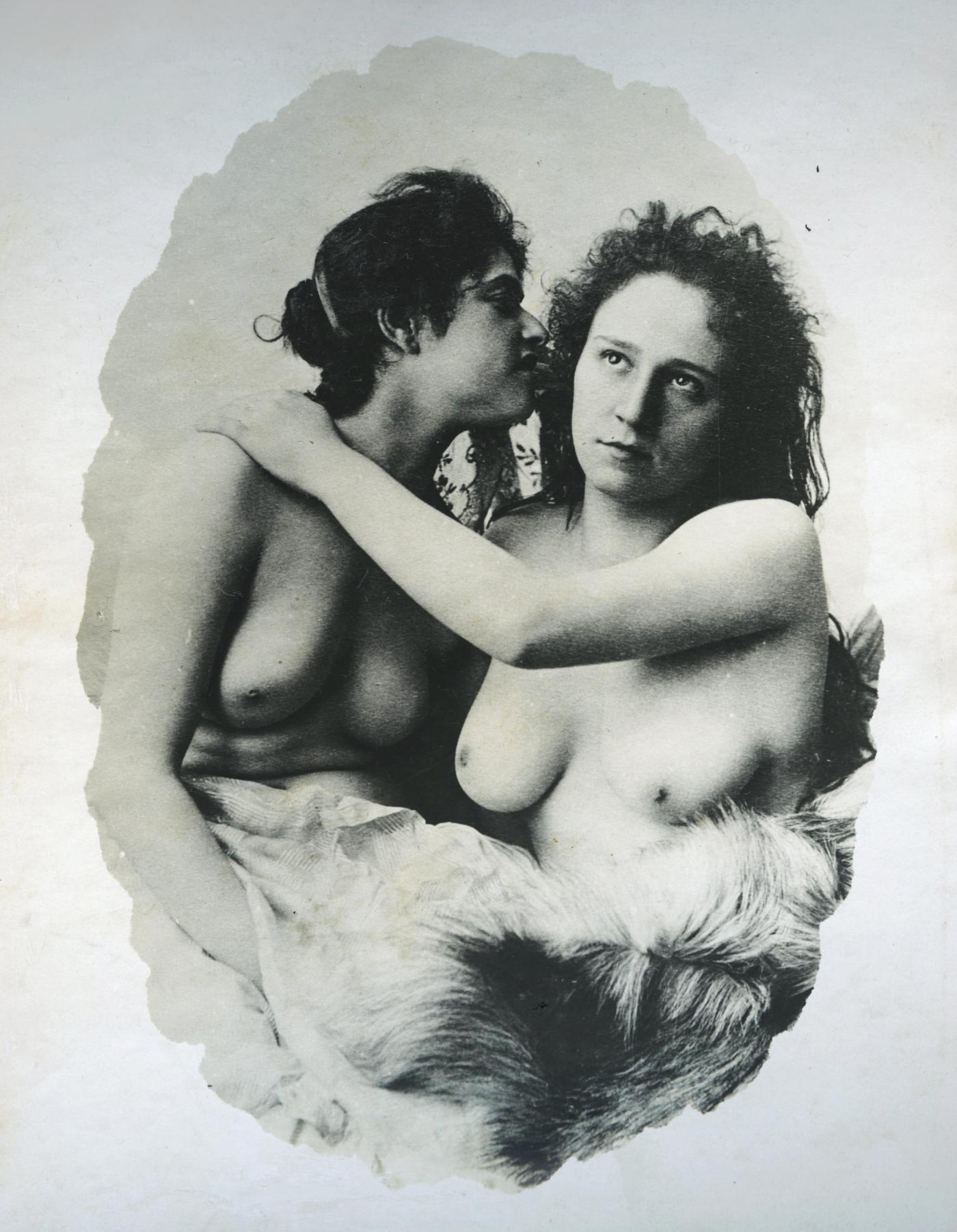 vintage photo of two topless woman at a brothel