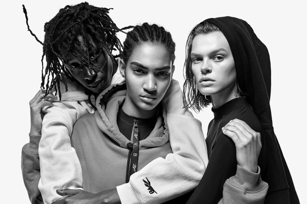 Victoria Beckham Reebok Campaign Shot by Mario Sorrenti -Black and white photo of three models