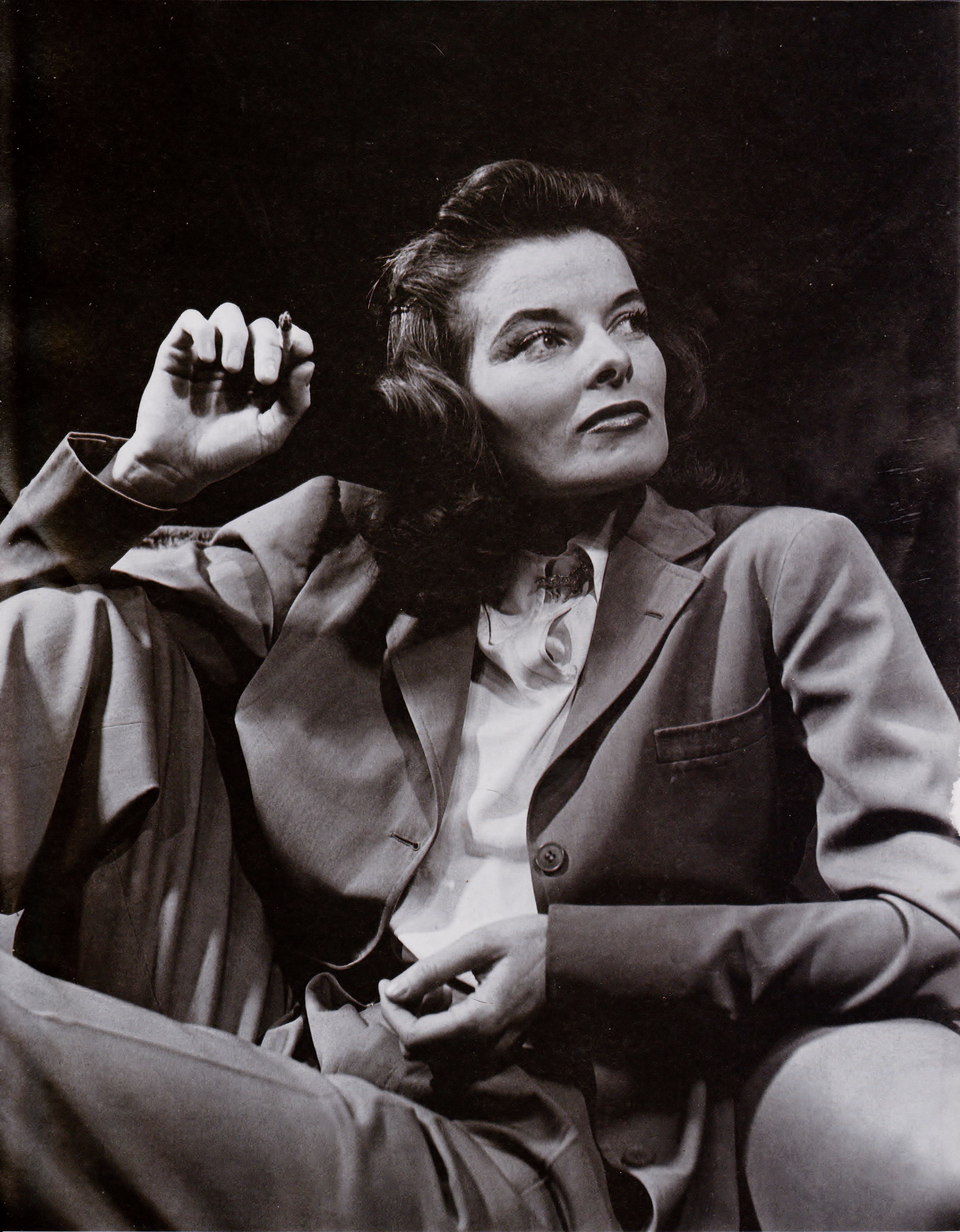portrait of Katharine Hepburn in a mens suit