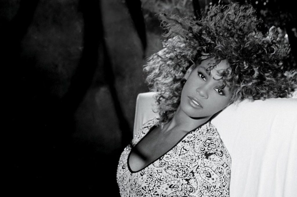 Whitney Houston black and white portrait hotel