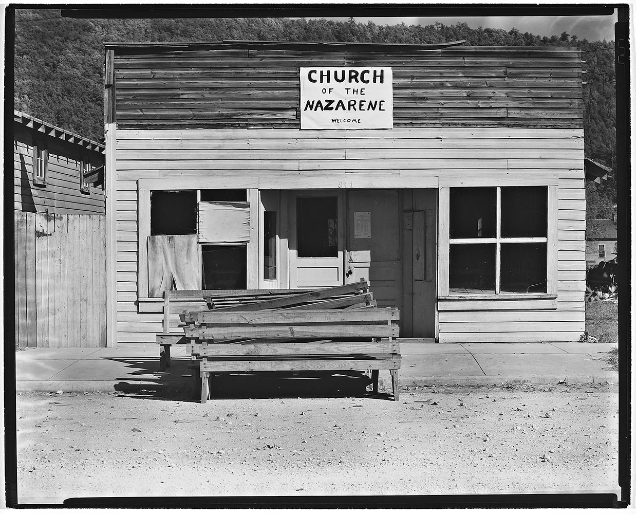 Walker Evans photograph of an abandoned church with boarded windows