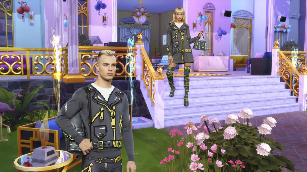 Moschino models in digital clothing and scene