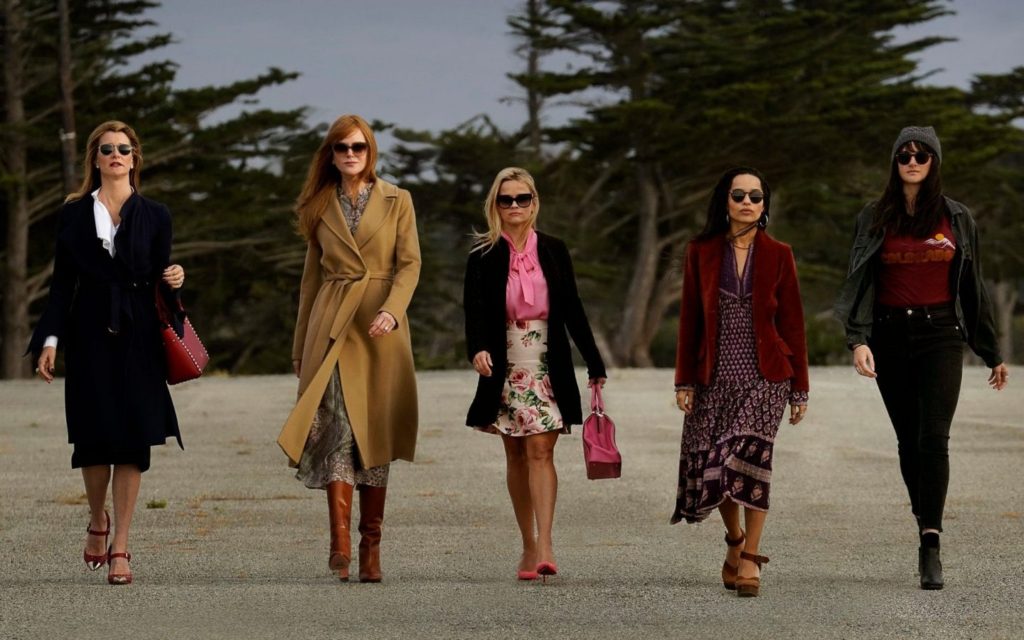 Cast of Big Little Lies Walking toward the camera in Character