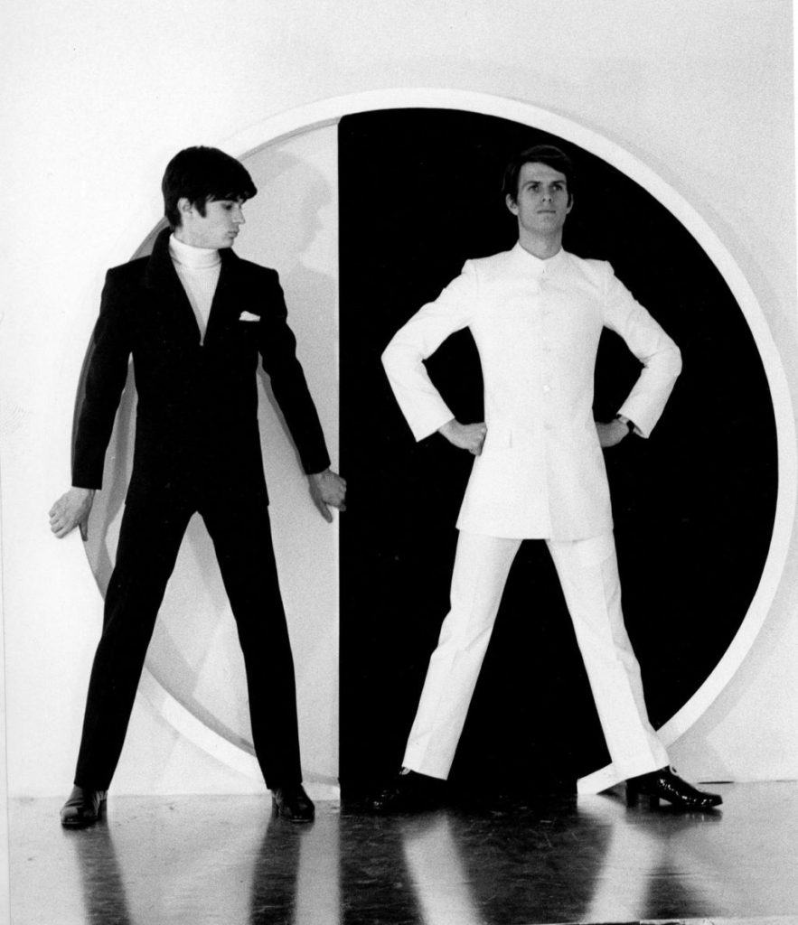 Pierre Cardin Male Models-one in white against black and the other in black against white