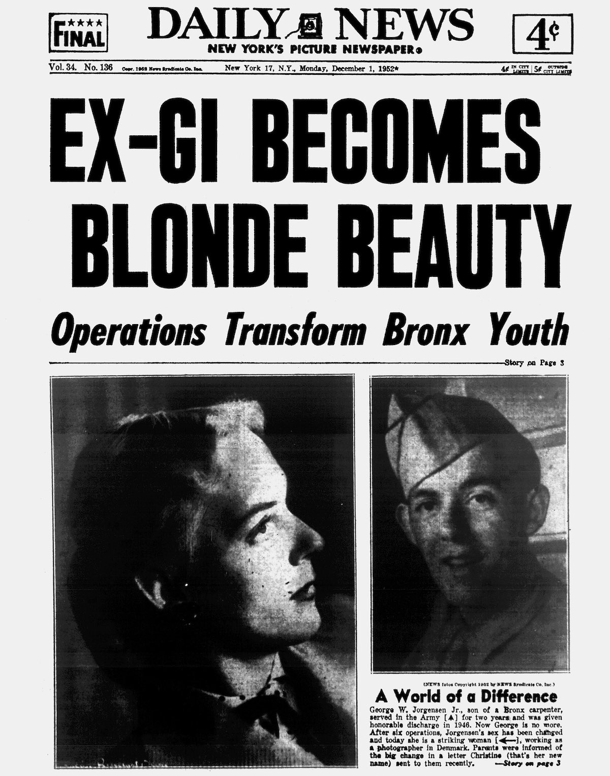 Christine Jorgensen in the news