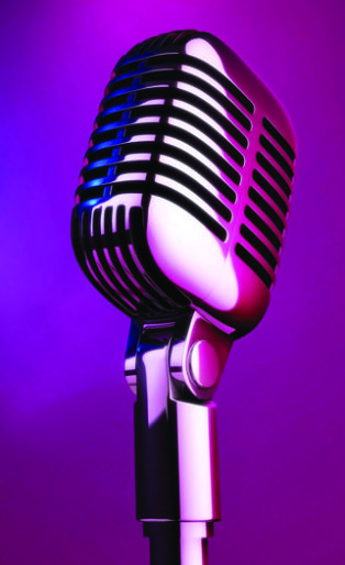 microphone spotlight purple background