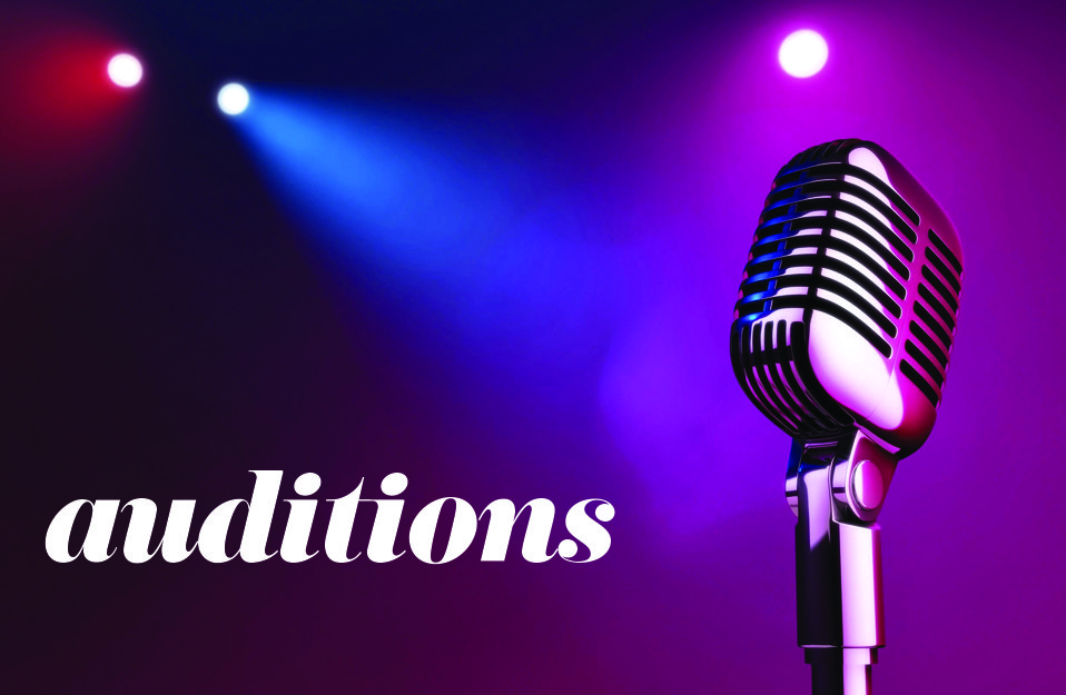 microphone spotlight purple background