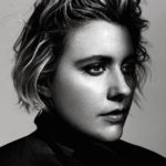 Greta gerwig black and white portrait