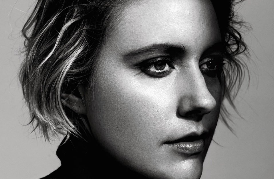 Greta gerwig black and white portrait