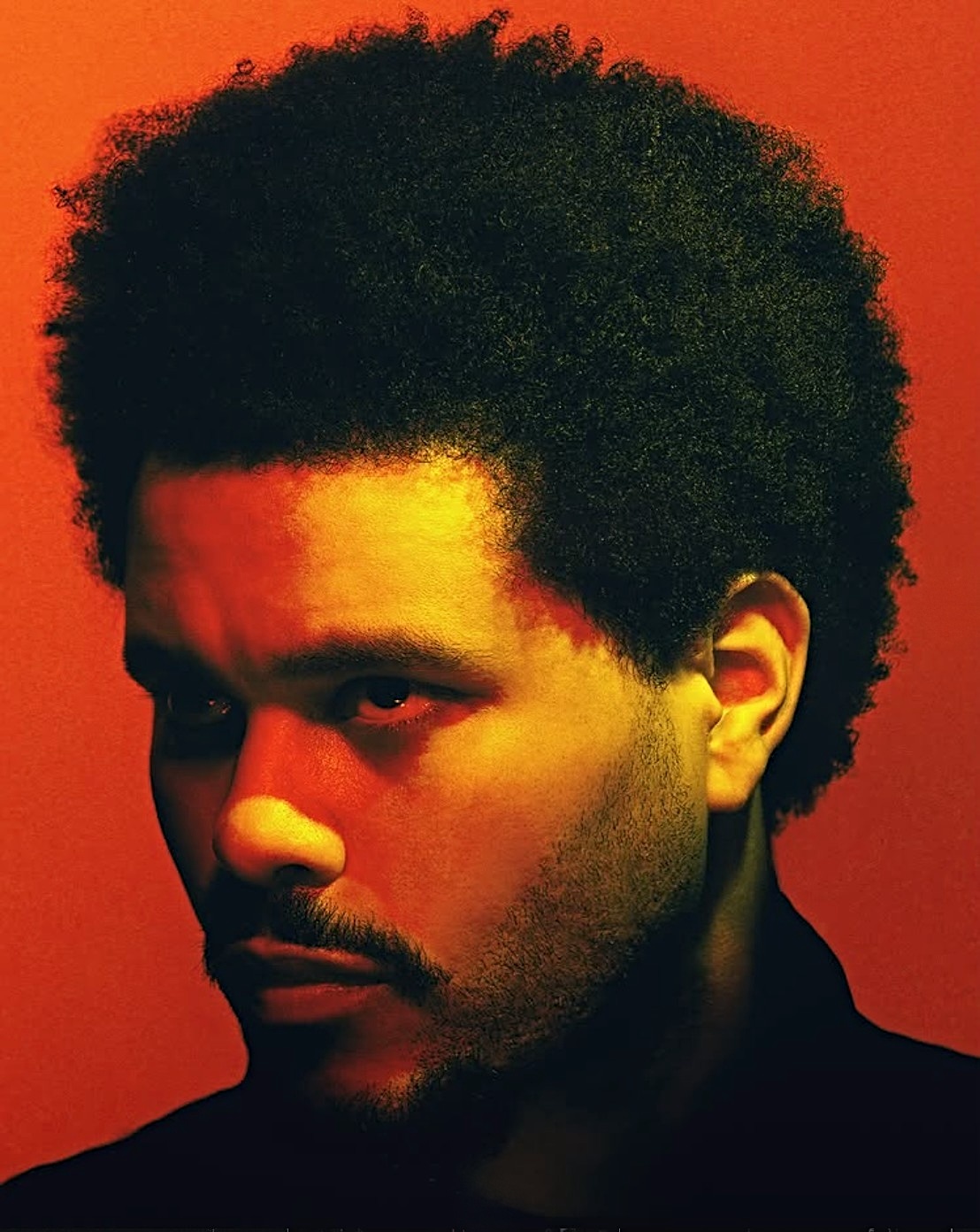 The Weeknd in front of red backdrop