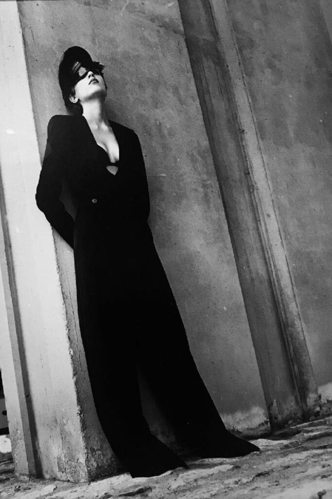 Helmut Newton, Model in trousers for YSL, 1985