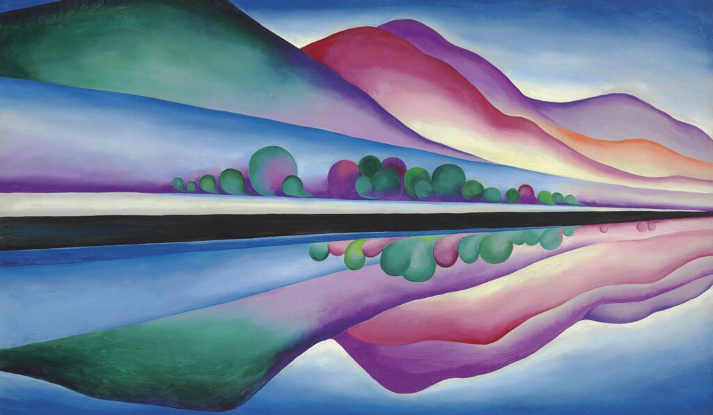 Georgia O'Keefe married to Alfred Stieglitz, Lake George reflection