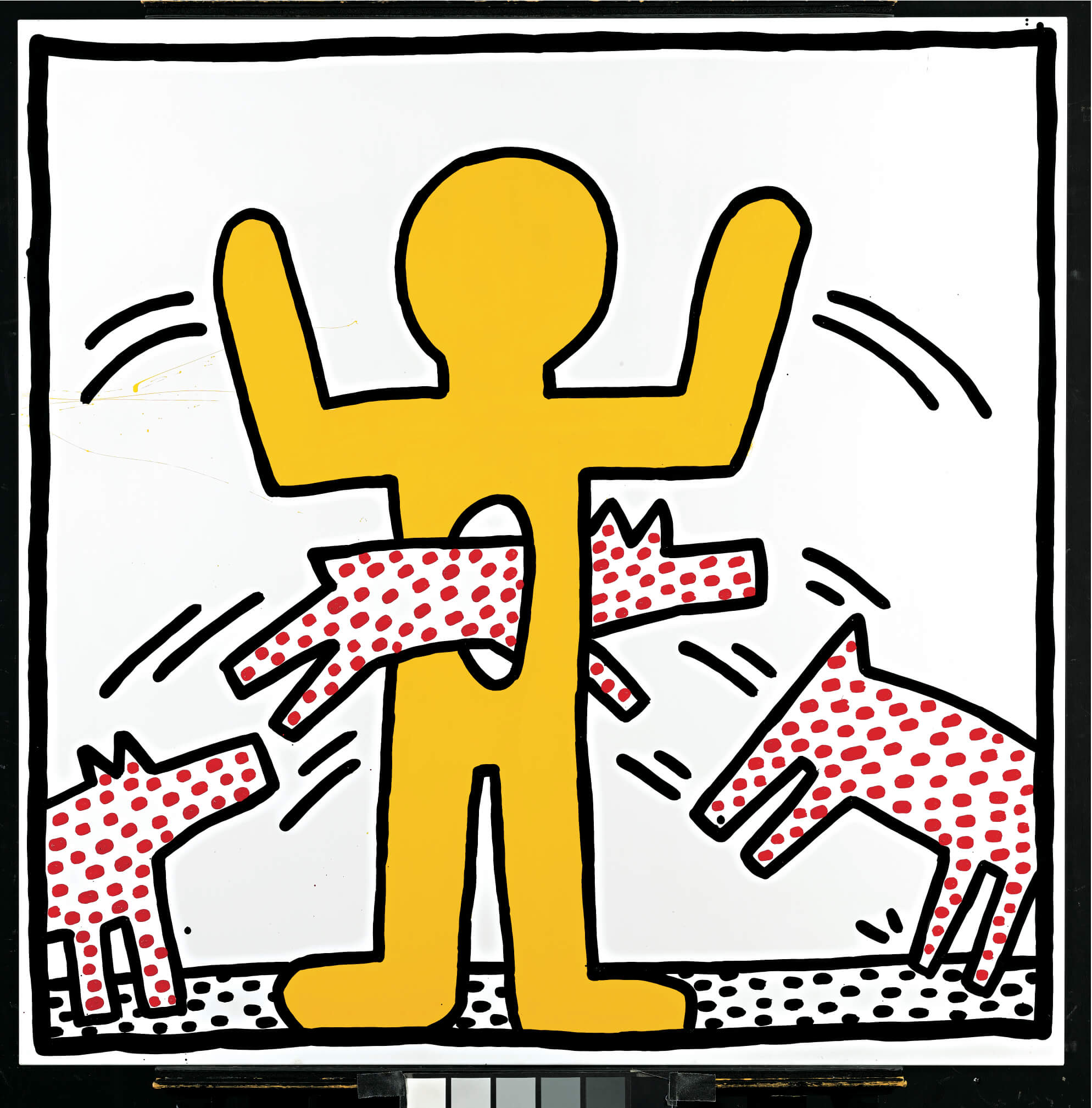 Keith Haring American 1958–90 Untitled 1982 enamel color on steel 109.2 x 109.2 cm Collection of Larry Warsh © Keith Haring Foundation