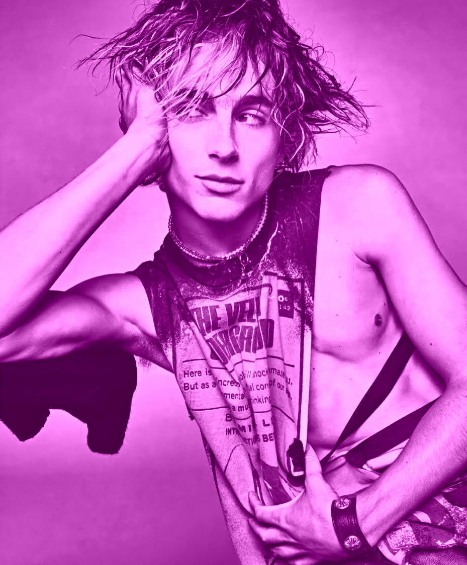Timothee Chalamet with pink overlay