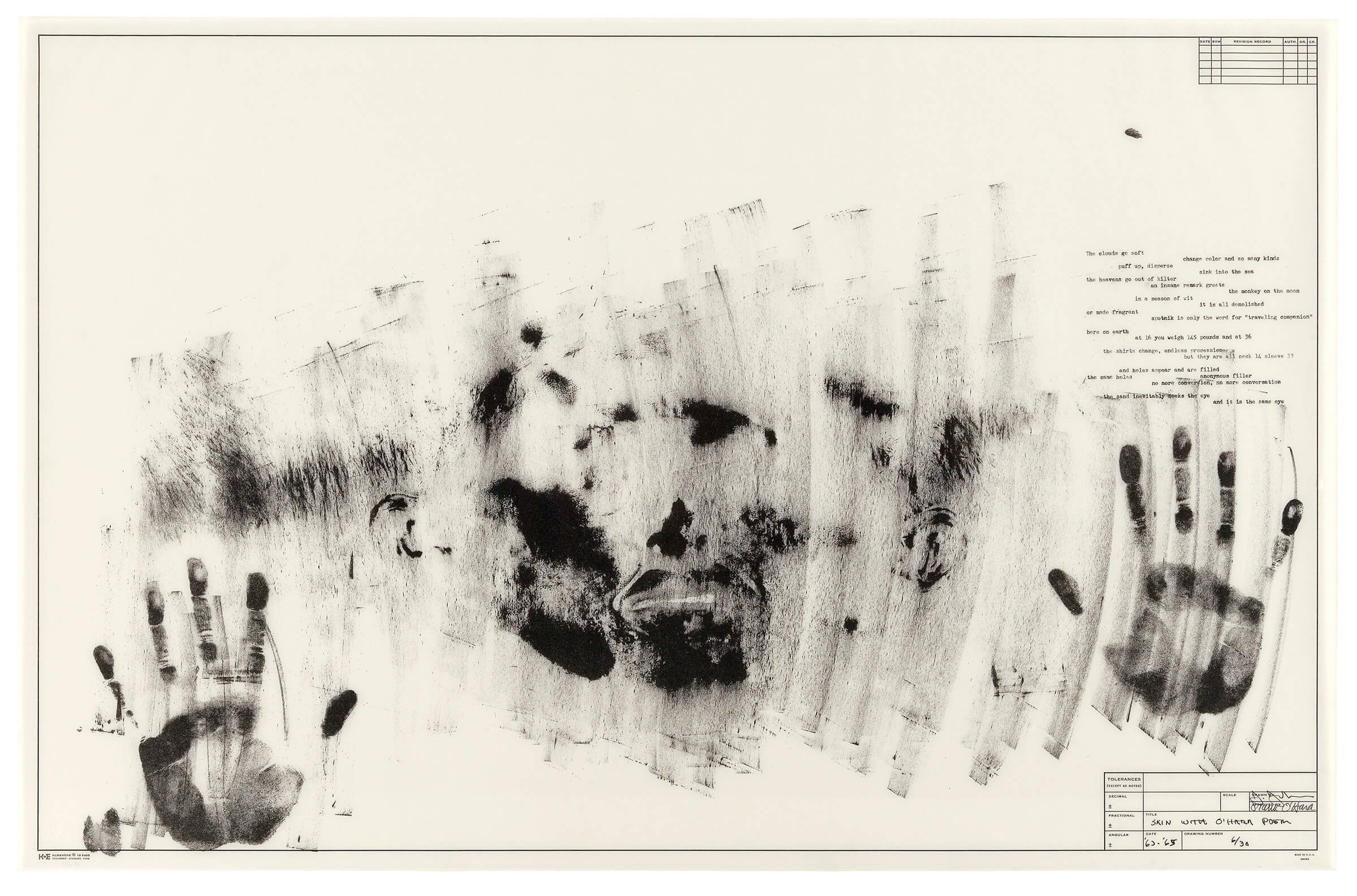 Skin with O’Hara Poem, 1963–1965 lithograph on paper. ed. 6/30 Collection Walker Art Center, Gift of Judy and Kenneth Dayton, 1988 © Jasper Johns and U.L.A.E./VAGA at Artists Rights Society (ARS), NY Published by Universal Limited Art Editions