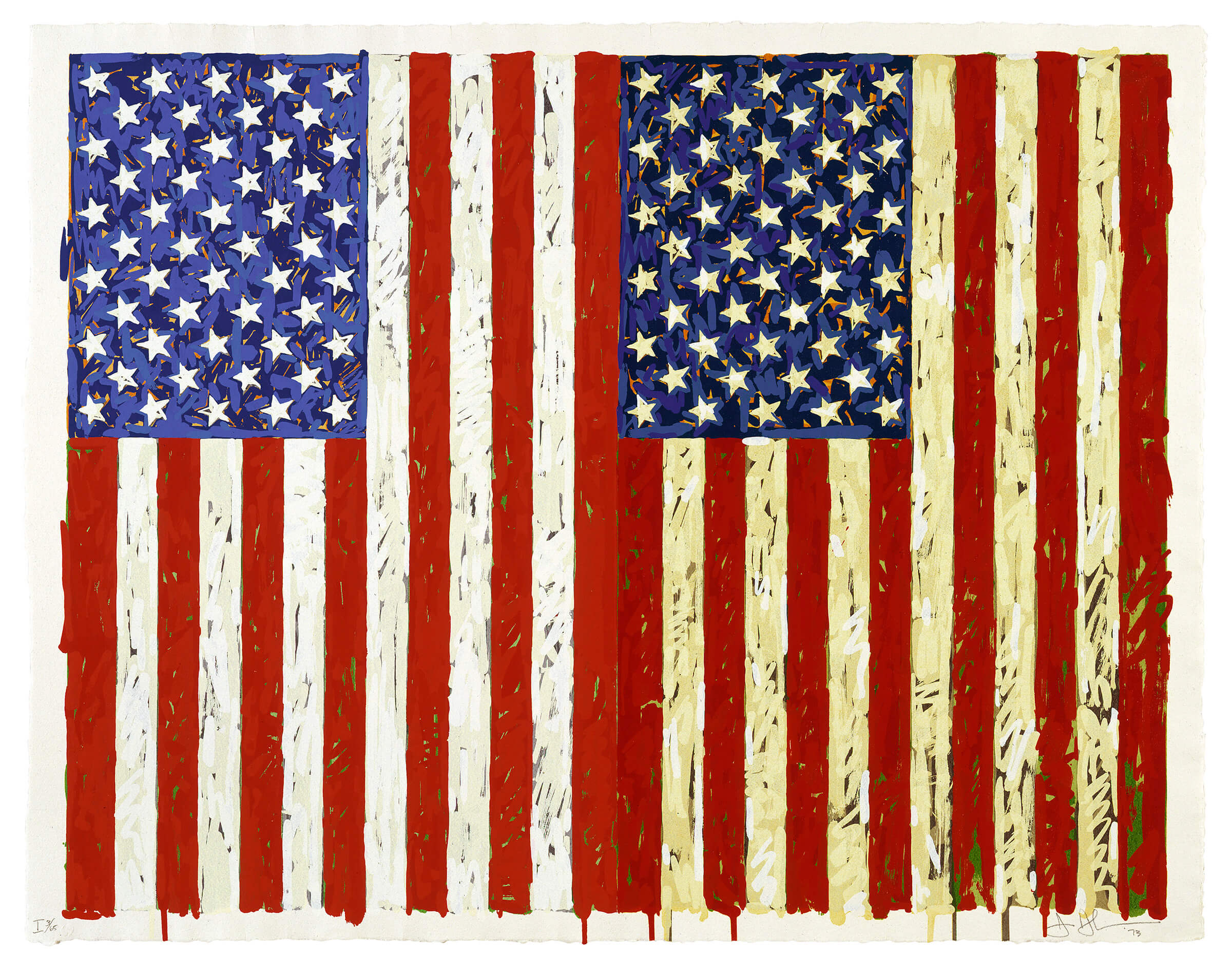 Flags I, 1973 Screenprint on paper. Collection Walker Art Center, Gift of Judy and Kenneth Dayton, 1988 © Jasper Johns/VAGA at Artists Rights Society (ARS), NY