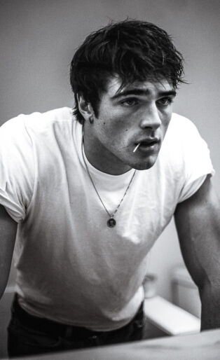 jacob elordi black and white portrait