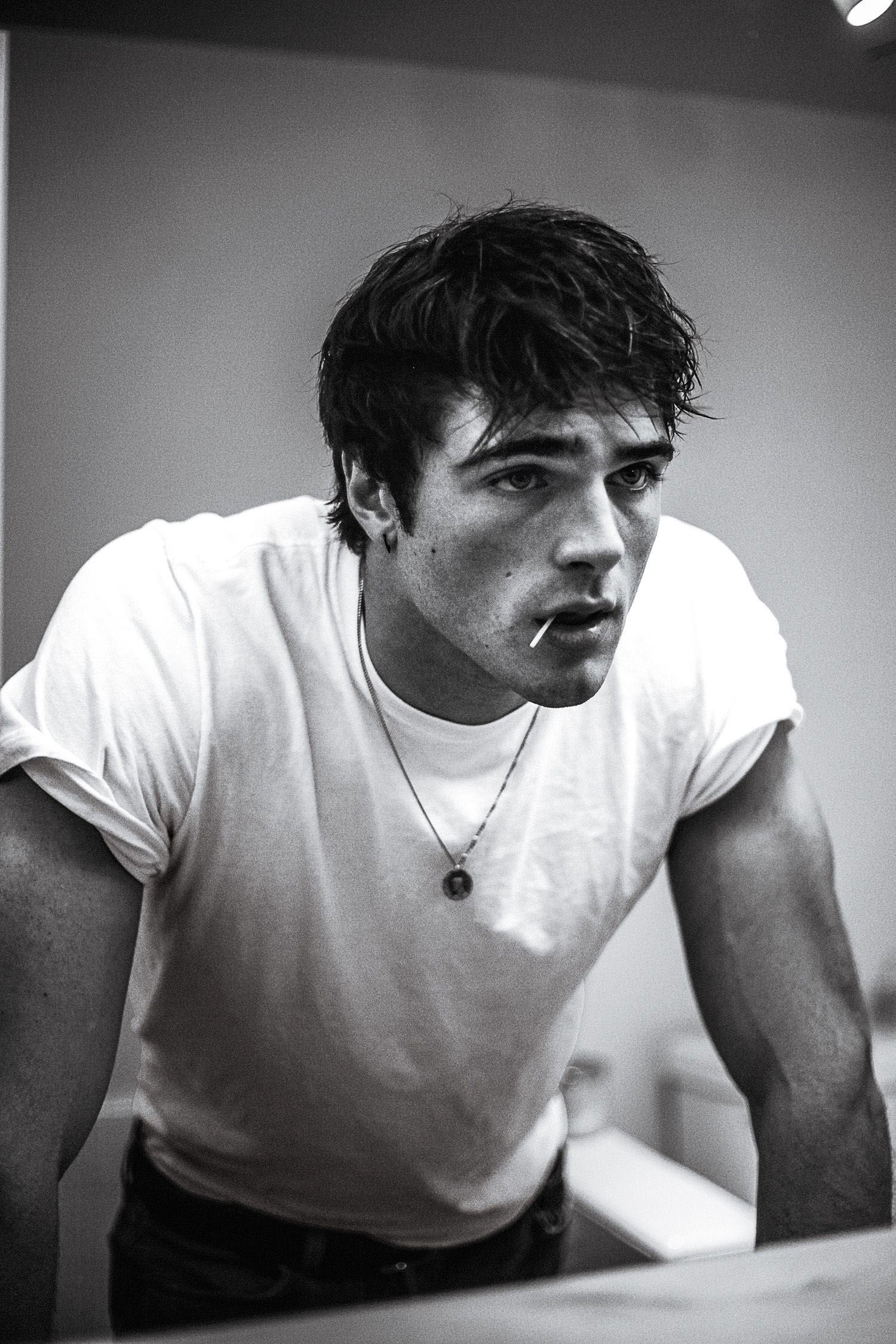 jacob elordi black and white portrait