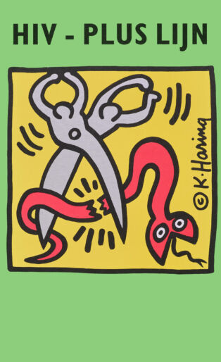 Anonym, Motiv: Keith Haring HIV – Plus Lijn Niederlande, nach 1990