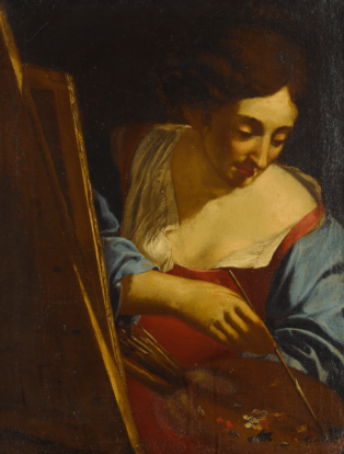 Self-Portrait, “Woman Artist Painting.” Mid 17th Century. Anonymous artist from the Emilian School. Oil on canvas. 26 1/4 x 19 7/8 in. Courtesy of the artist and GAVLAK Los Angeles / Palm Beach.