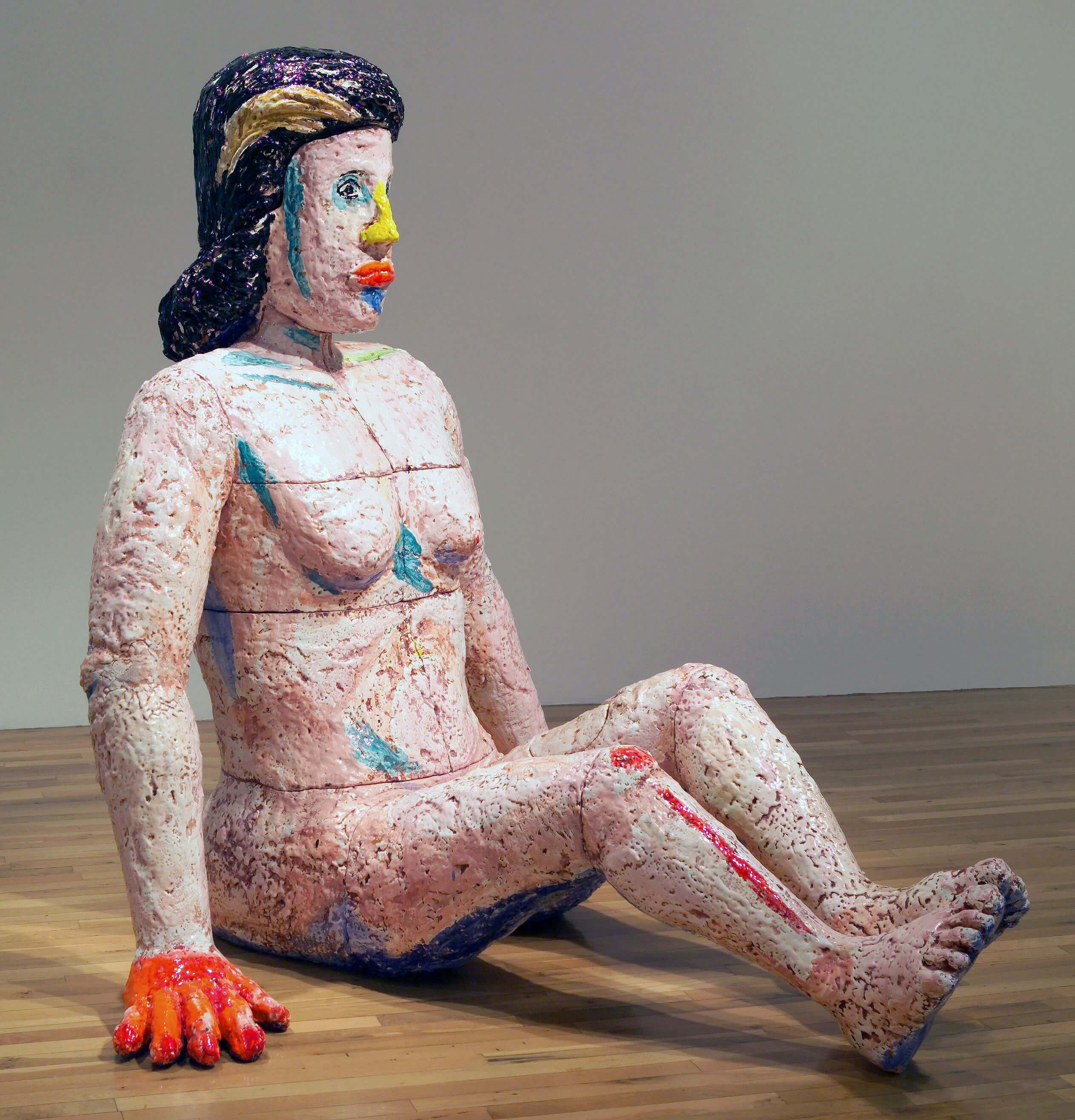 Viola Frey, Stubborn Woman, Orange Hands, 2004. Ceramic and glazes. 72 x 80 x 72 in. Courtesy of the artist and GAVLAK Los Angeles / Palm Beach and the Artists’ Legacy Foundation. 2020 © Artists’ Legacy Foundation / Licensed by ARS, New York. Photograph by