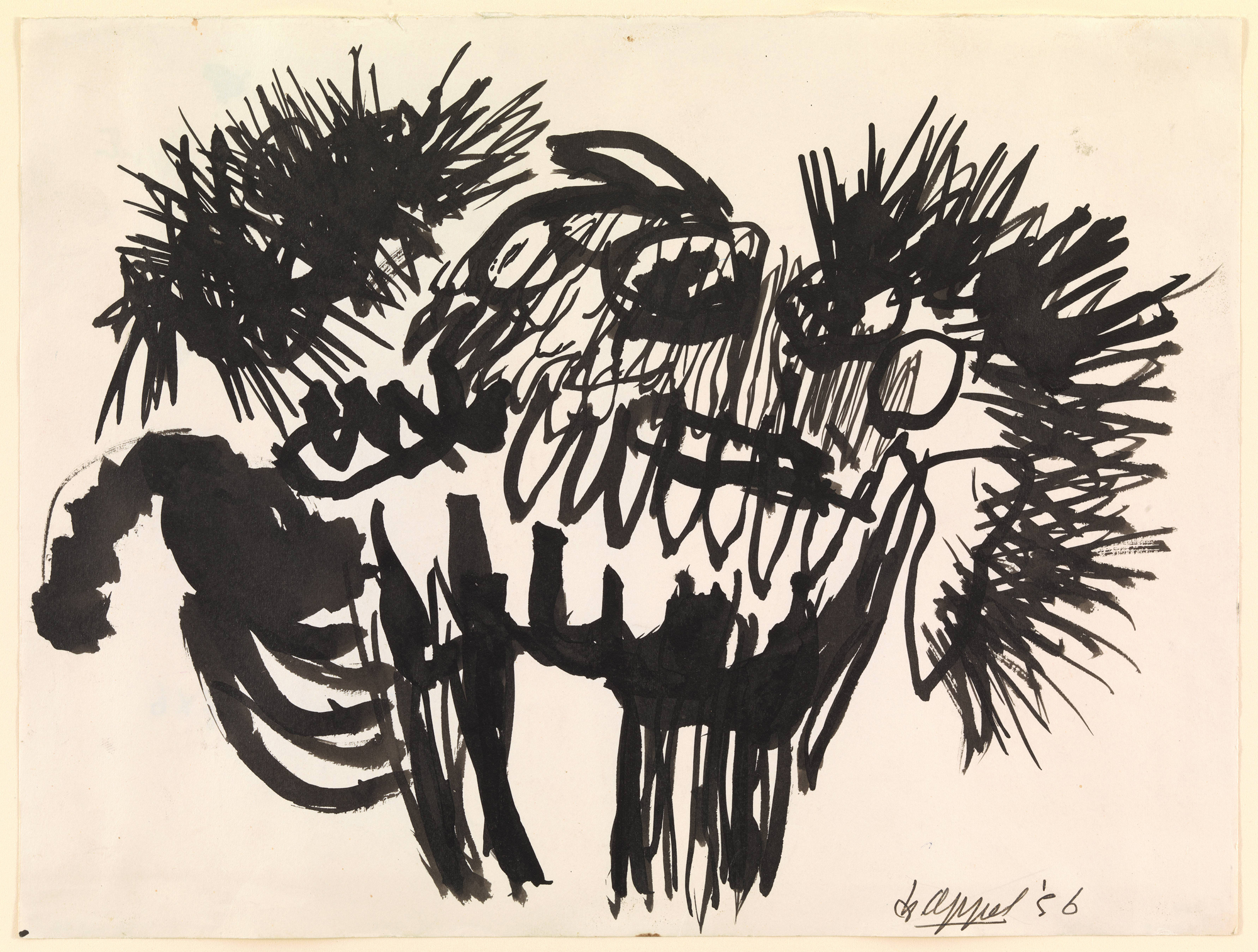 Karel Appel (Dutch, 1921-2006) Beast, 1956 Ink on paper 9 3/8 x 12 5/8″ (23.8 x 32.1 cm) The Museum of Modern Art, New York. The Joan and Lester Avnet Collection © 2019 Artists Rights Society (ARS), New York / Van Lennep Producties, Amsterdam