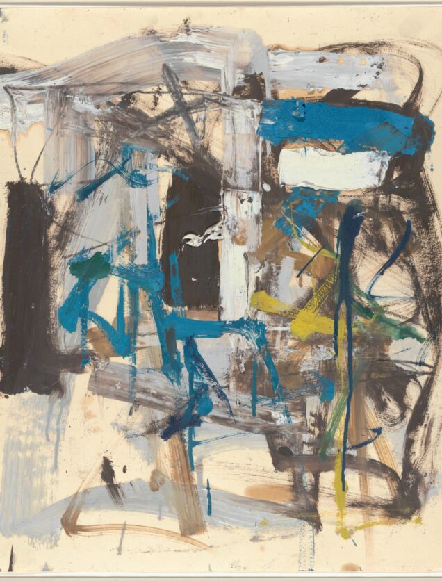 oan Mitchell (American, 1925-1992) Untitled, 1957 Oil on paper 19 1/2 x 17 1/2″ (49.5 x 44.5 cm) The Museum of Modern Art, New York. Committee on Drawings Funds © Estate of Joan Mitchell