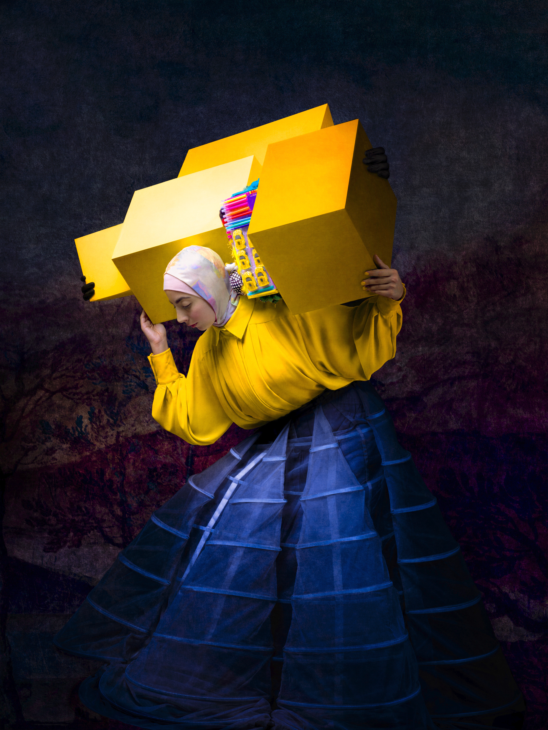 Cooper & Gorfer - Israa With Yellow Boxes, 2020 © Cooper & Gorfer. On view at Fotografiska New York.
