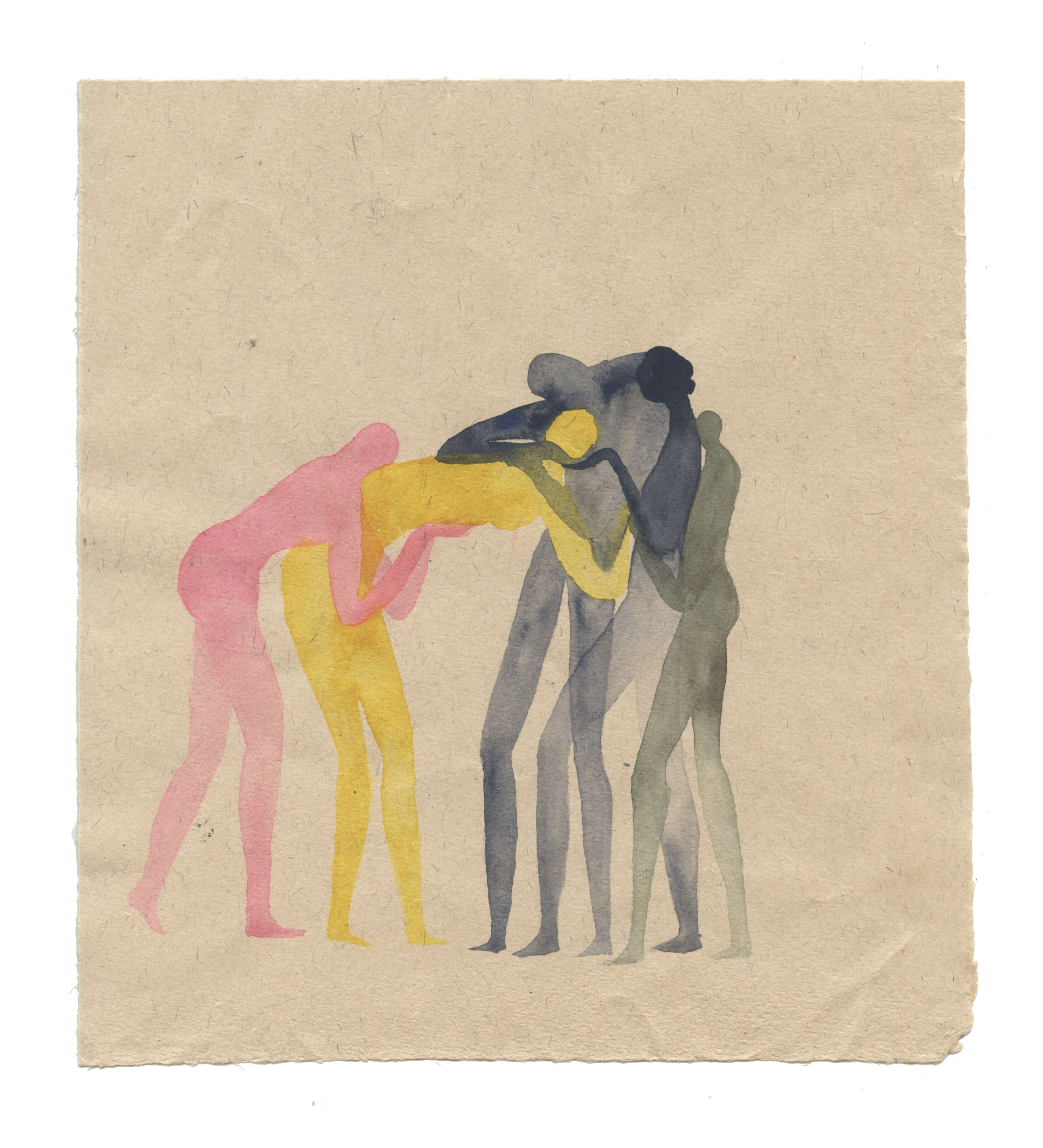 Chioma Ebinama, Hugging Party, 2020. Watercolor on handmade Indian recycled cotton rag paper, 8 x 9 inches. Courtesy Fortnight Institute. Photo credit: Chioma Ebinama