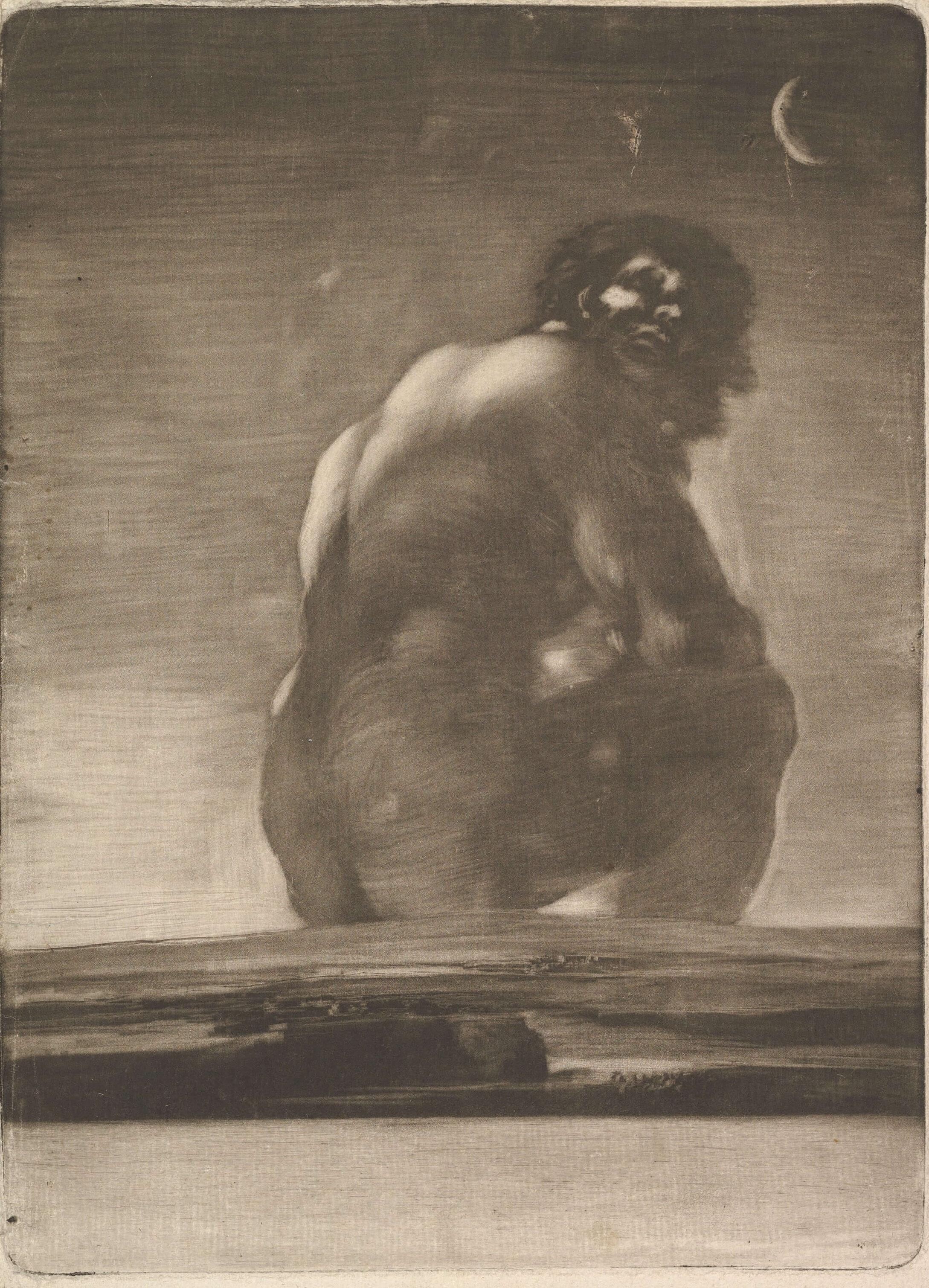 Goya, Seated Giant, By 1818 (possibly 1814–18). Burnished aquatint, roulette, scraper, lavis. The Metropolitan Museum of Art, New York, Harris Brisbane Dick Fund, 1935