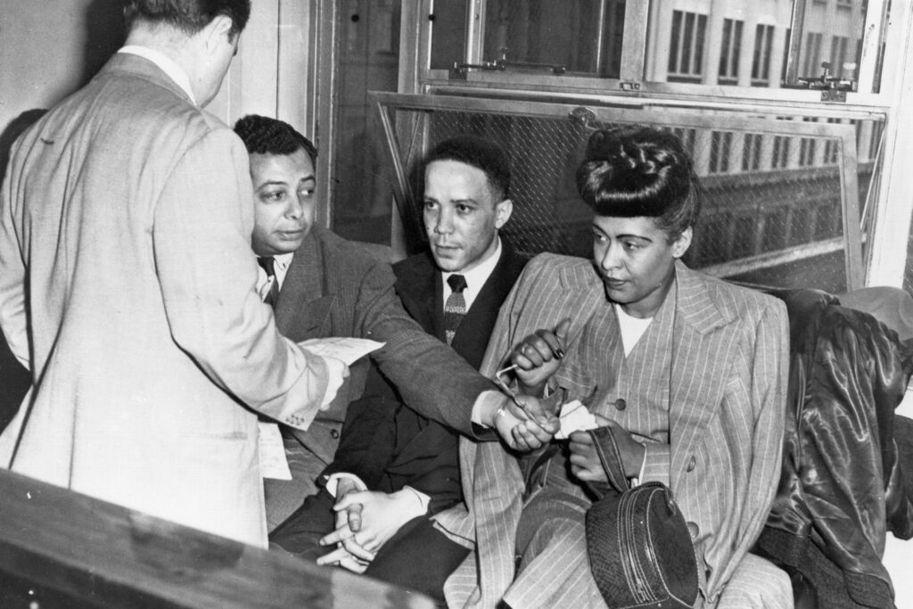 Billie Holiday attending court