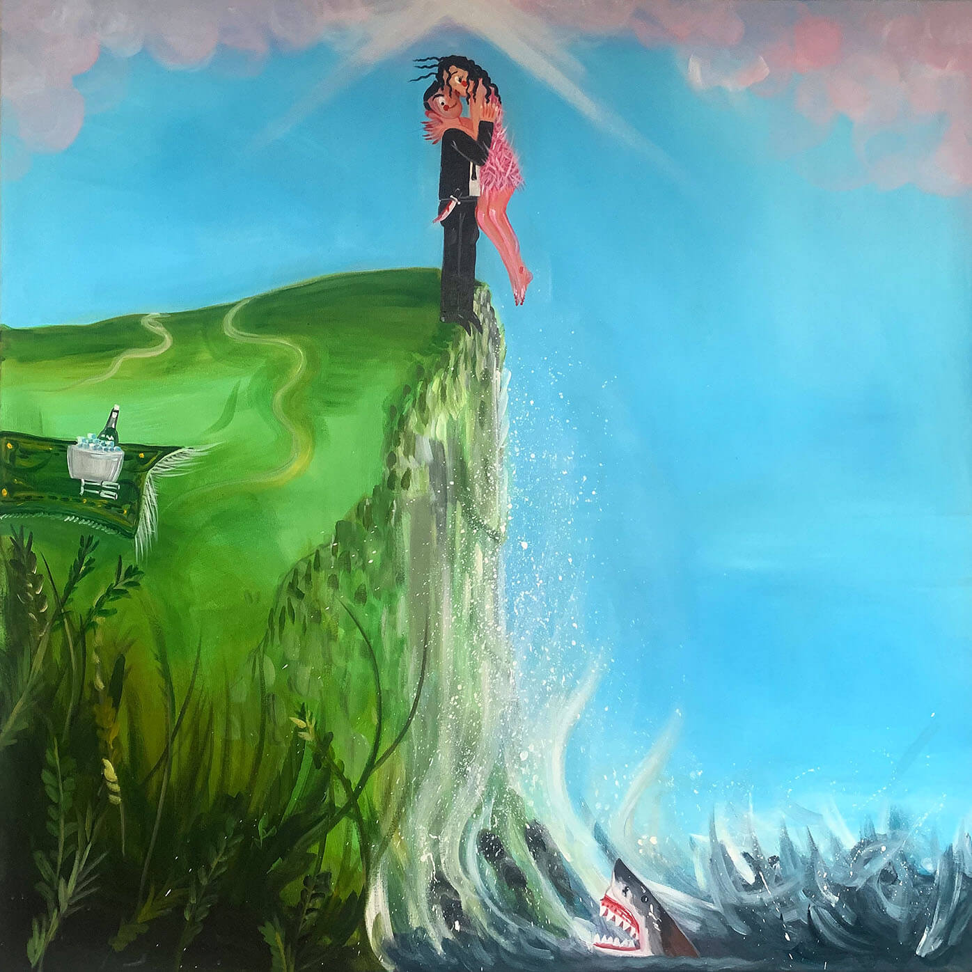 Oh de Laval, The slower the kiss the faster the heartbeat, 2020, acrylic on canvas, 100 cm x 100 cm, courtesy the artist and Unit London